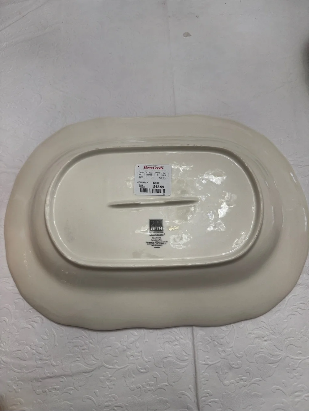 NWT Thanksgiving Harvest Decorative Serving Platter - Cream with Autumn Leaves